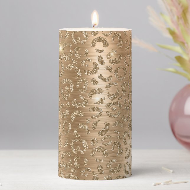 Gold Glam Glitter Leopard Print Pillar Candle (In Situ)