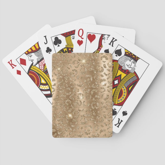 Gold Glam Glitter Leopard Print Poker Cards (Back)