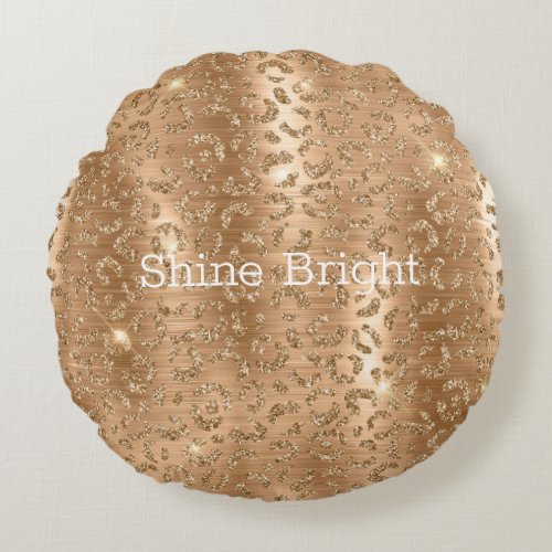 Gold Glam Glitter Leopard Print Round Pillow