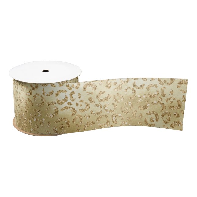 Gold Glam Glitter Leopard Print         Satin Ribbon (Spool)
