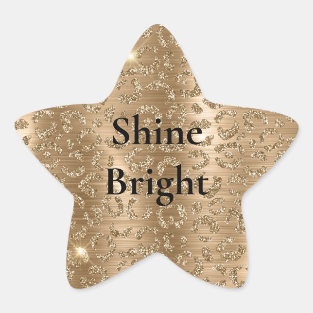 Gold Glam Glitter Leopard Print Star Sticker (Front)