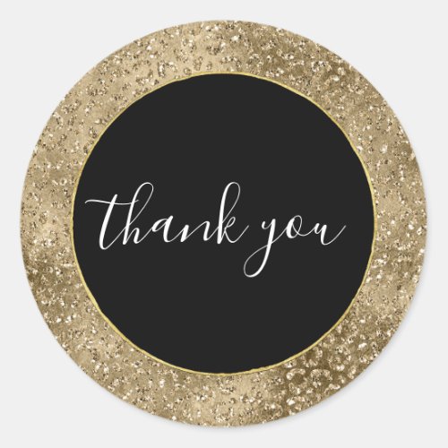 Gold Glam Glitter Leopard Print Thank you     Classic Round Sticker