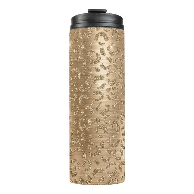 Gold Glam Glitter Leopard Print Thermal Tumbler (Front)