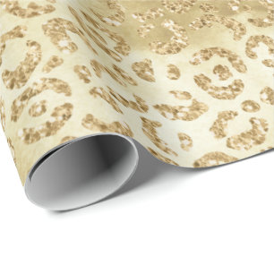 Gold Glam Glitter Leopard Print Wrapping Paper