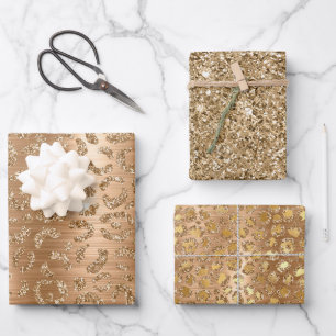 Gold Glam Glitter Leopard Print Wrapping Paper Sheets