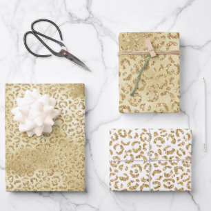 Gold Glam Glitter Leopard Print         Wrapping Paper Sheets