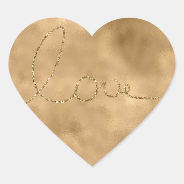 Gold Glam Glitter Love Heart Sticker (Front)