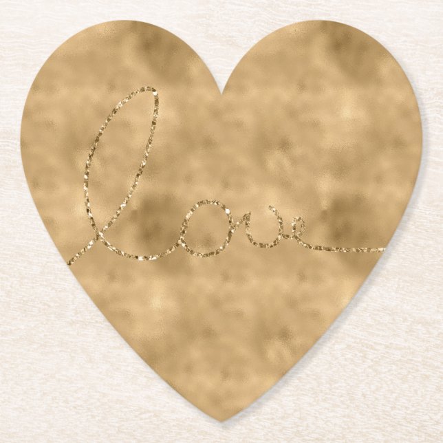 Gold Glam Glitter Love Paper Coaster (Front)