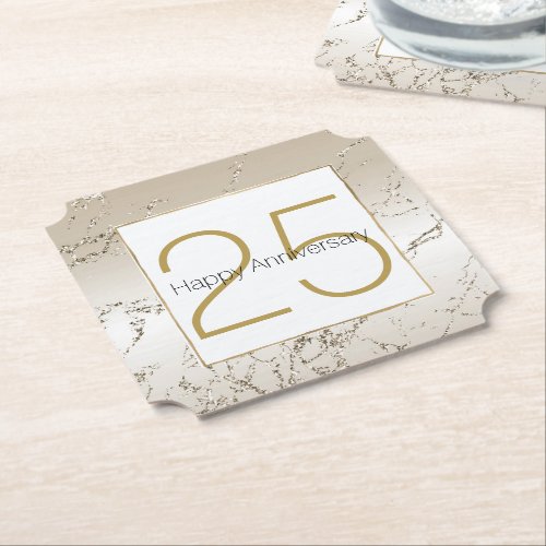 Gold Glam Glitter Marble Anniversary Paper Coaster