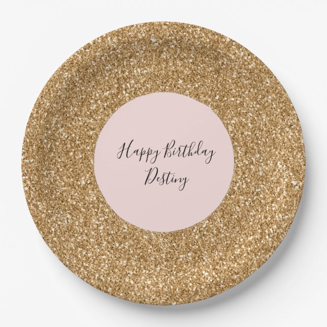 Gold Glam Glitter Paper Plates (Front)