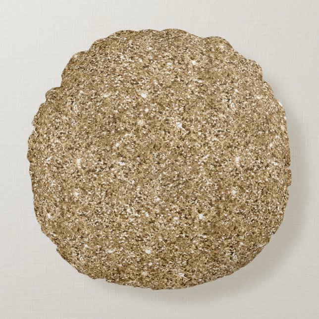 Gold Glam Glitter Round Pillow (Front)