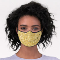 Gold Glam Glitter Script Name Premium Face Mask