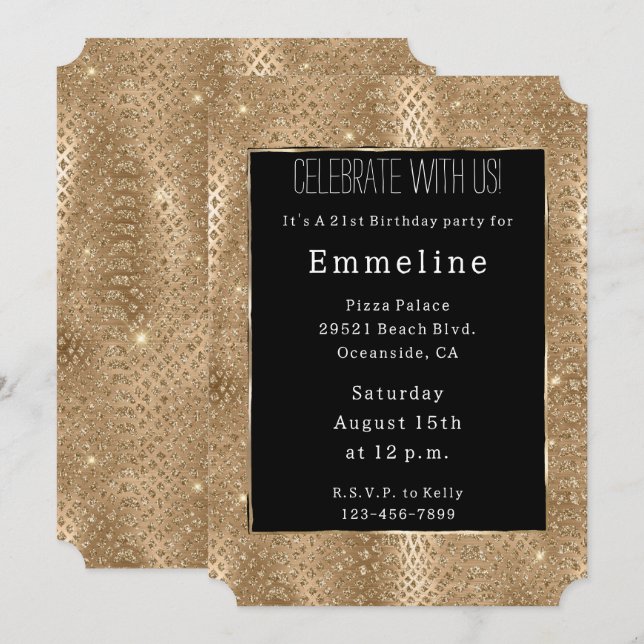 Gold Glam Glitter Snake Skin Invitation (Front/Back)
