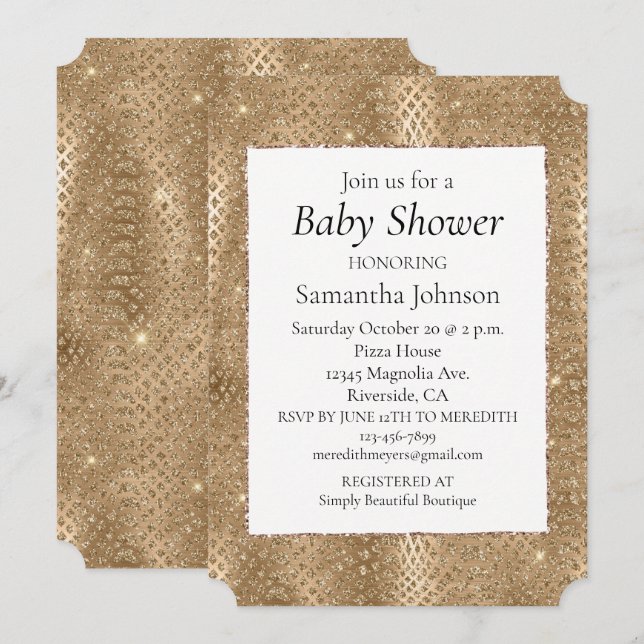 Gold Glam Glitter Snake Skin Invitation (Front/Back)