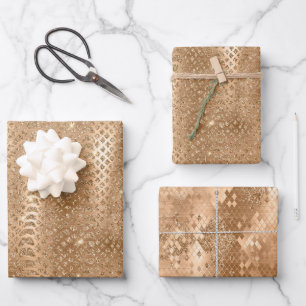 Gold Glam Glitter Snake Skin Wrapping Paper Sheets