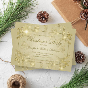 Gold Glam Glitter Snowflake Xmas Holiday Party Invitation