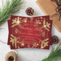 Gold Glam Glitter Snowflake Xmas Holiday Red Invitation