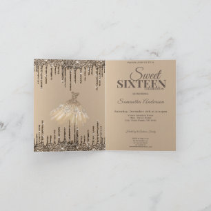Gold Glam Glitter Spark Sweet 16 Birthday Party Invitation