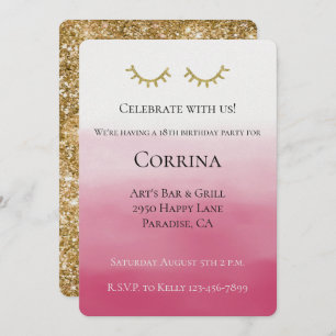 Gold Glam Glitter Stripes Birthday Invitation