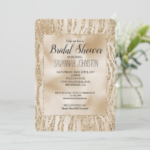 Gold Glam Glitter Zebra Animal Bridal Shower Invitation