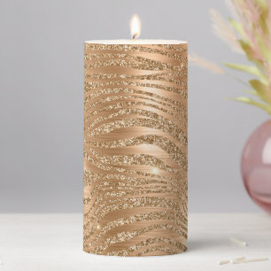 Gold Glam Glitter Zebra Print Pillar Candle