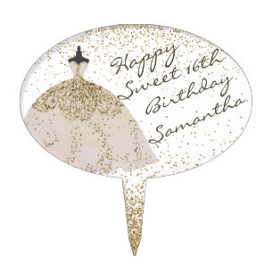 Gold Glam Glittery Sparky Drips Sweet 16 Birthday Cake Topper