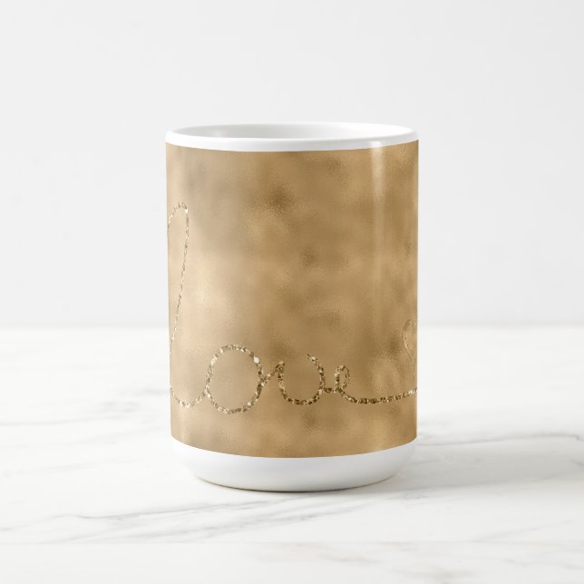 Gold Glam Glitz Glitter Love Heart Coffee Mug (Center)
