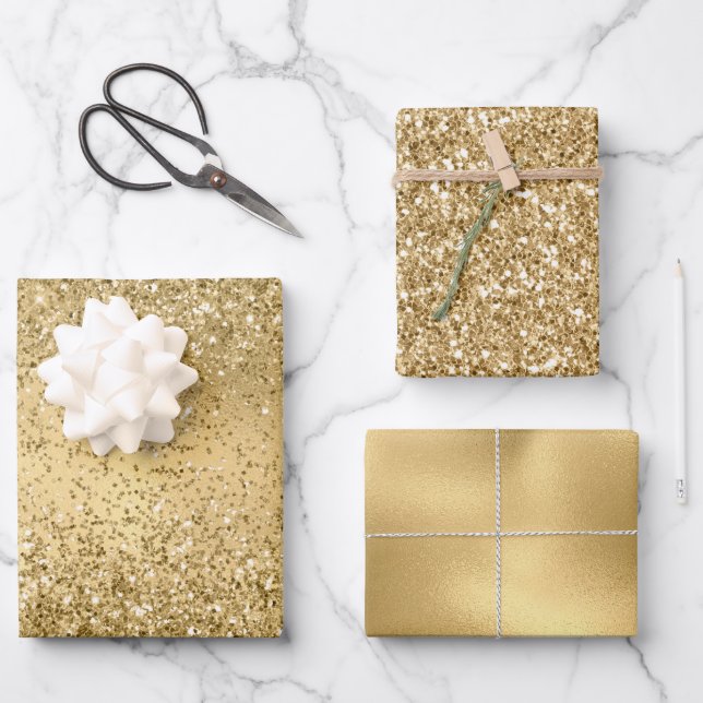 Gold Glam Glitz Sparkle Glitter    Wrapping Paper Sheets (Front)