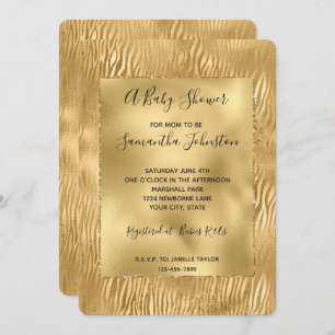Gold Glam Glitz Zebra Print Baby Shower Invitation
