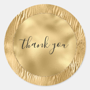 Gold Glam Glitz Zebra Print Classic Round Sticker