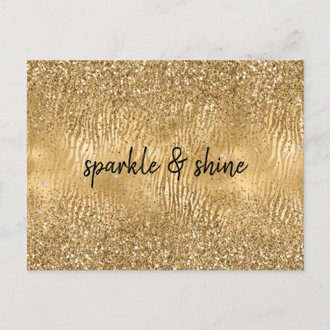 Gold Glam Glitz Zebra Print Faux Glitter Postcard (Front)