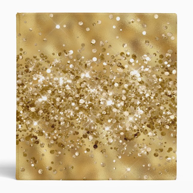 Gold Glam Glitzy Confetti Glitter 3 Ring Binder (Front)