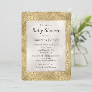 Gold Glam Glitzy Glitter Leopard Baby Shower Invitation