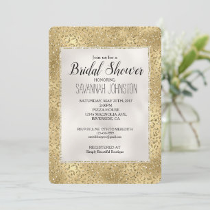 Gold Glam Glitzy Glitter Leopard Print Bridal Invitation
