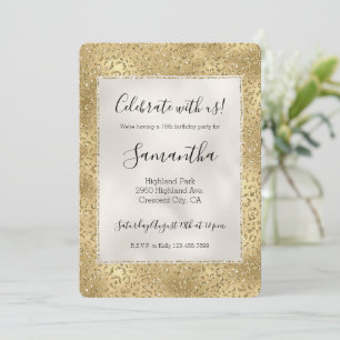 Gold Glam Glitzy Glitter Leopard Print Invitation