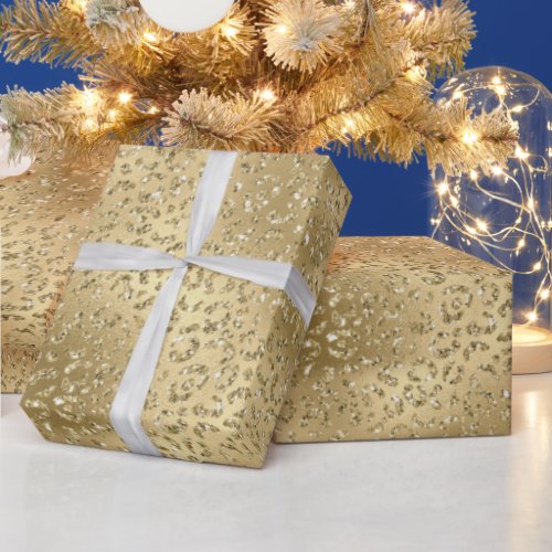 Gold Glam Glitzy Glitter Leopard Print Wrapping Paper