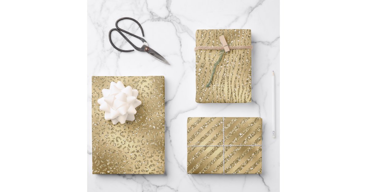 Gold Glam Glitzy Glitter Leopard Print Wrapping Paper Sheets | Zazzle