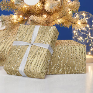 Gold Glam Glitzy Glitter Zebra Print Wrapping Paper