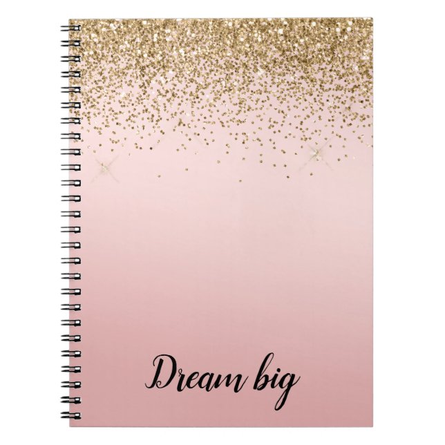 Gold Glam Glitzy Sparkle Glitter Pink Ombre Notebook (Front)