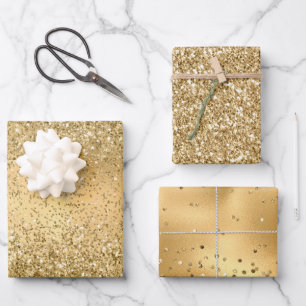 Gold Glam Glitzy Sparkle Glitter Wrapping Paper Sheets