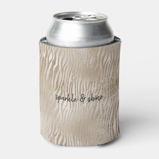 Gold Glam Glitzy Zebra Print Can Cooler