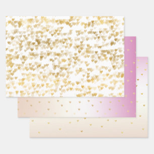 Gold Glam Hearts Confetti Ombre Wrapping Paper Sheets