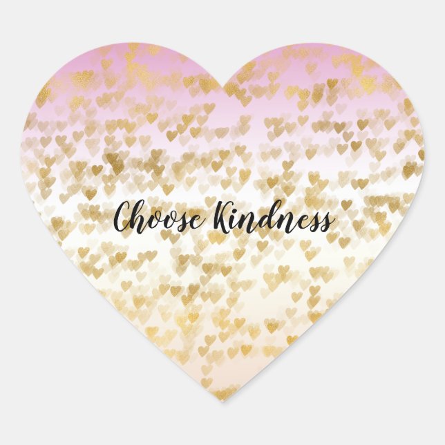 Gold Glam Hearts Confetti Pink Peach Ombre Heart Sticker (Front)