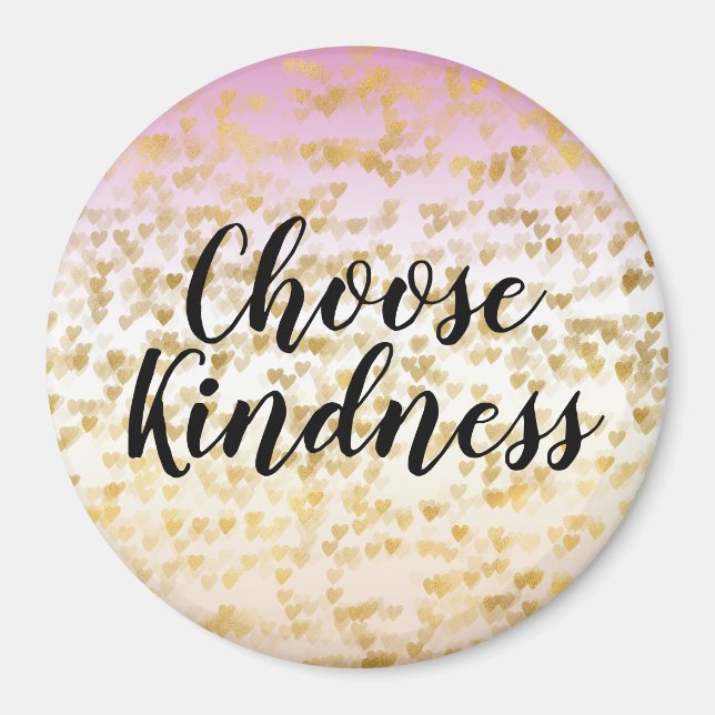 Gold Glam Hearts Confetti Pink Peach Ombre Magnet (Front)