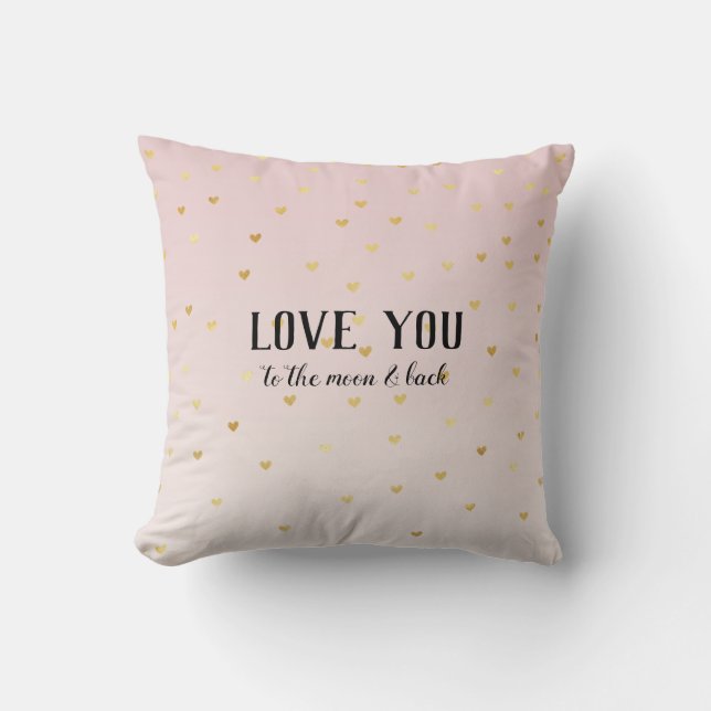 Gold Glam Hearts Love Throw Pillow (Front)