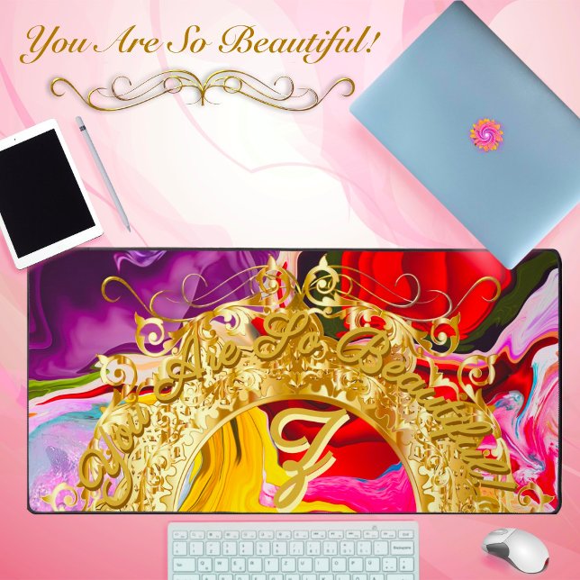 Gold Glam Initial Z Monogram Motivation Abstract  Desk Mat (Creator Uploaded)