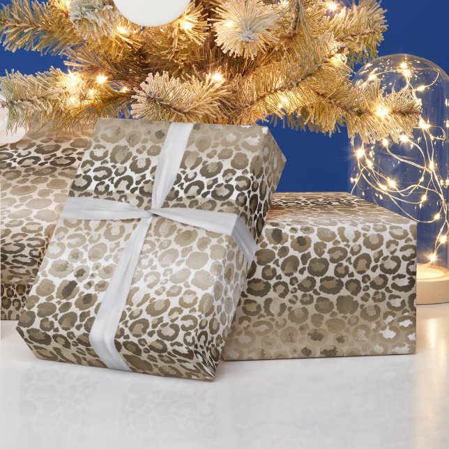 Gold Glam Leopard Animal Print Wrapping Paper (Holidays)