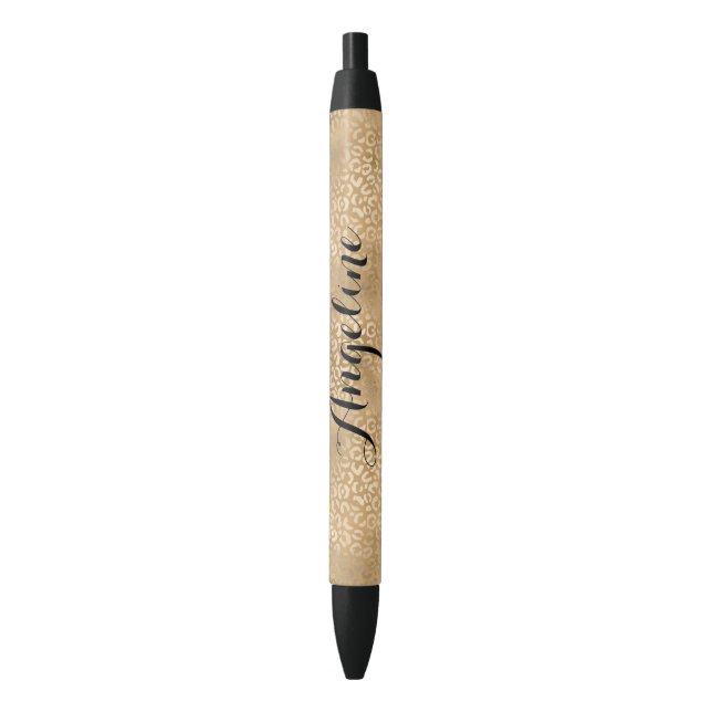 Gold Glam Leopard Print Personalized Pen (Front Vertical)