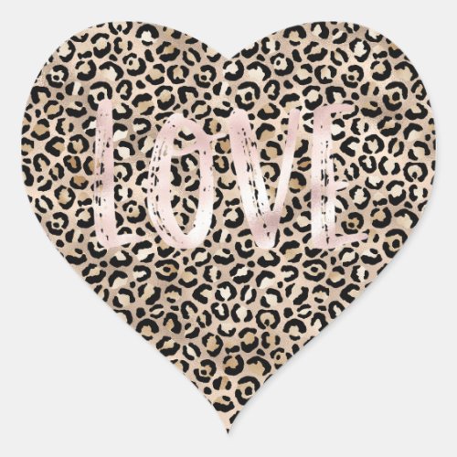 Gold Glam Leopard Print Pink Love Heart Sticker