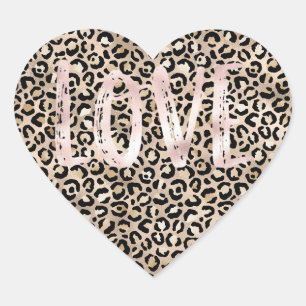 Gold Glam Leopard Print Pink Love Heart Sticker